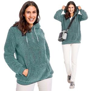 NWT Cabin Fever Ramatex Oversized Sherpa Half-Zip Hoodie in Sage Green | Medium